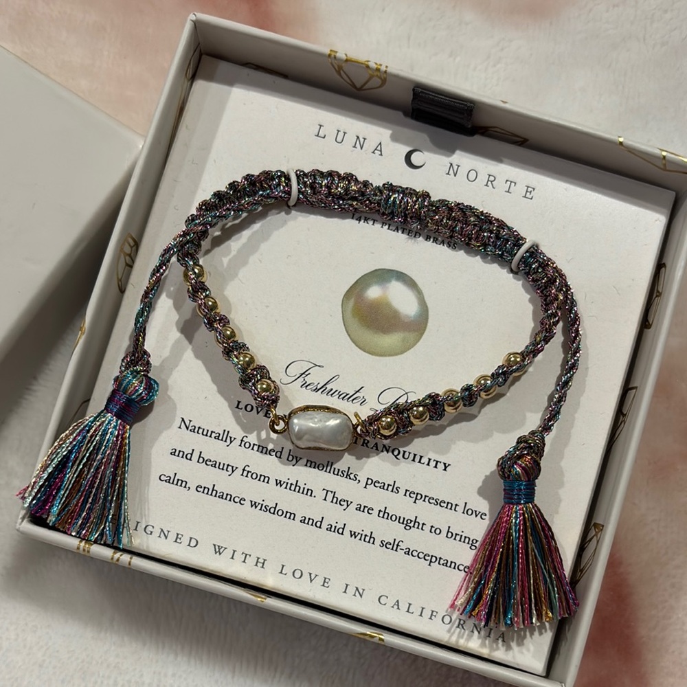 14kt Gold Plated Freshwater Pearl Luna Norte Multicolor Braided Bracelet NWT